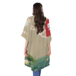 Japanese Cranes At Sunset Print Open Front Beach Cover Up