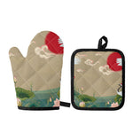 Japanese Cranes At Sunset Print Oven Mitt And Pot Holder Set