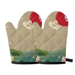 Japanese Cranes At Sunset Print Oven Mitts