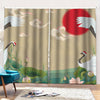 Japanese Cranes At Sunset Print Pencil Pleat Curtains