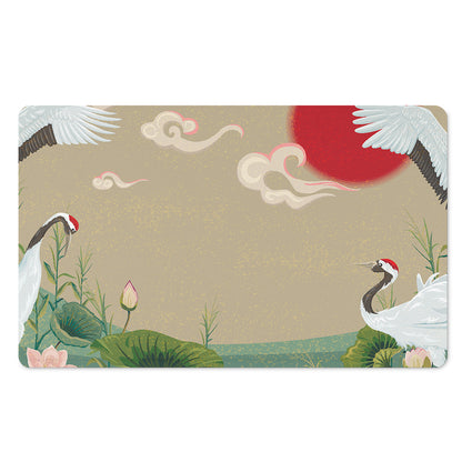 Japanese Cranes At Sunset Print Polyester Doormat