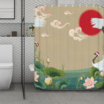 Japanese Cranes At Sunset Print Polyester Shower Curtain
