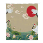 Japanese Cranes At Sunset Print Polyester Shower Curtain