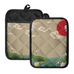 Japanese Cranes At Sunset Print Pot Holders With Pocket