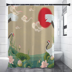 Japanese Cranes At Sunset Print Premium Shower Curtain