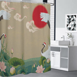 Japanese Cranes At Sunset Print Premium Shower Curtain
