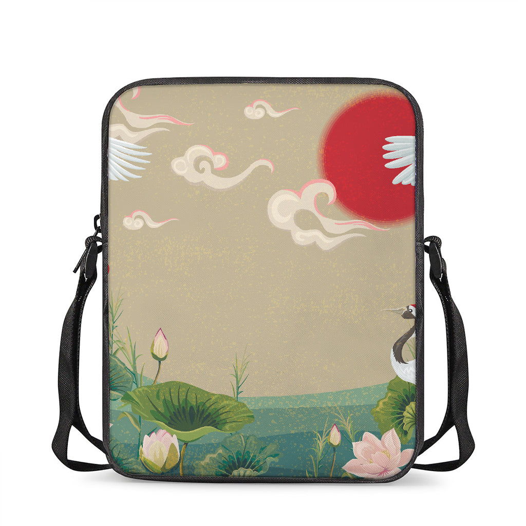 Japanese Cranes At Sunset Print Rectangular Crossbody Bag