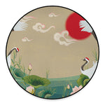 Japanese Cranes At Sunset Print Round Floor Mat