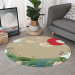 Japanese Cranes At Sunset Print Round Rug
