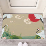 Japanese Cranes At Sunset Print Rubber Doormat