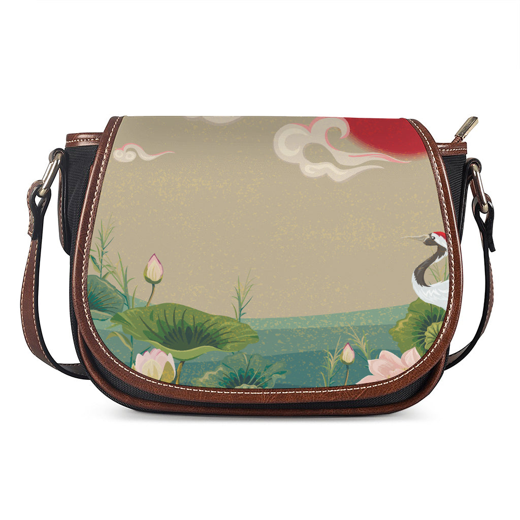Japanese Cranes At Sunset Print Saddle Bag