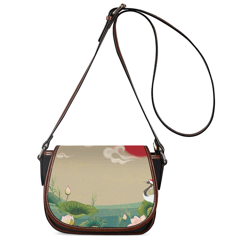 Japanese Cranes At Sunset Print Saddle Bag