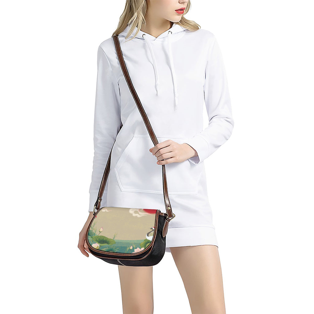 Japanese Cranes At Sunset Print Saddle Bag
