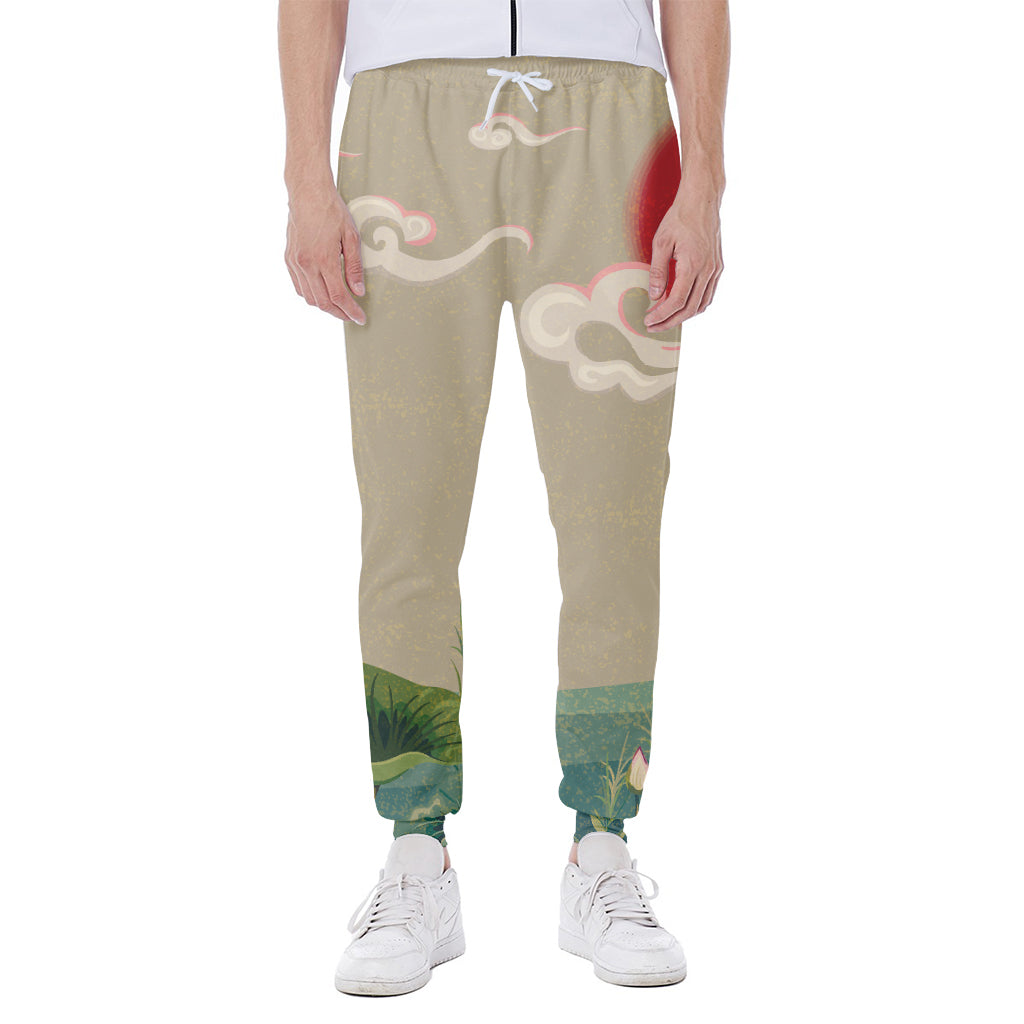 Japanese Cranes At Sunset Print Scuba Joggers