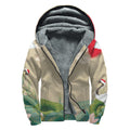 Japanese Cranes At Sunset Print Sherpa Lined Zip Up Hoodie