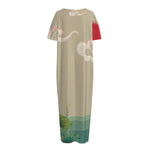 Japanese Cranes At Sunset Print Short Sleeve Long Nightdress