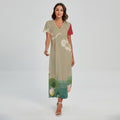 Japanese Cranes At Sunset Print Short Sleeve Maxi Dress