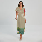 Japanese Cranes At Sunset Print Short Sleeve Maxi Dress