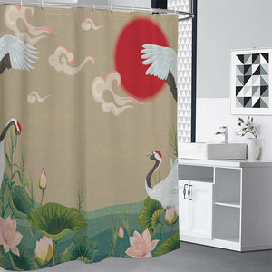 Japanese Cranes At Sunset Print Shower Curtain