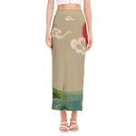 Japanese Cranes At Sunset Print Side Slit Maxi Skirt