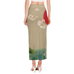 Japanese Cranes At Sunset Print Side Slit Maxi Skirt