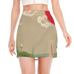 Japanese Cranes At Sunset Print Side Slit Mini Skirt