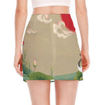 Japanese Cranes At Sunset Print Side Slit Mini Skirt