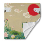 Japanese Cranes At Sunset Print Silk Bandana