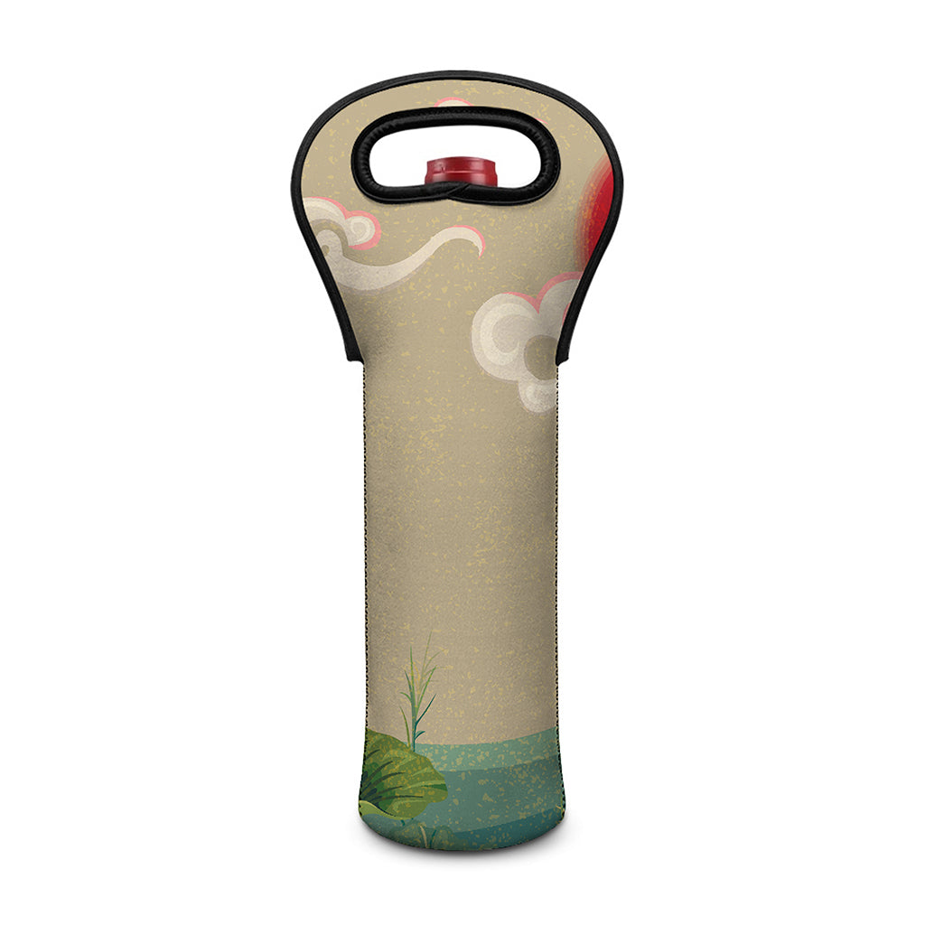 Japanese Cranes At Sunset Print Single Neoprene Wine Tote