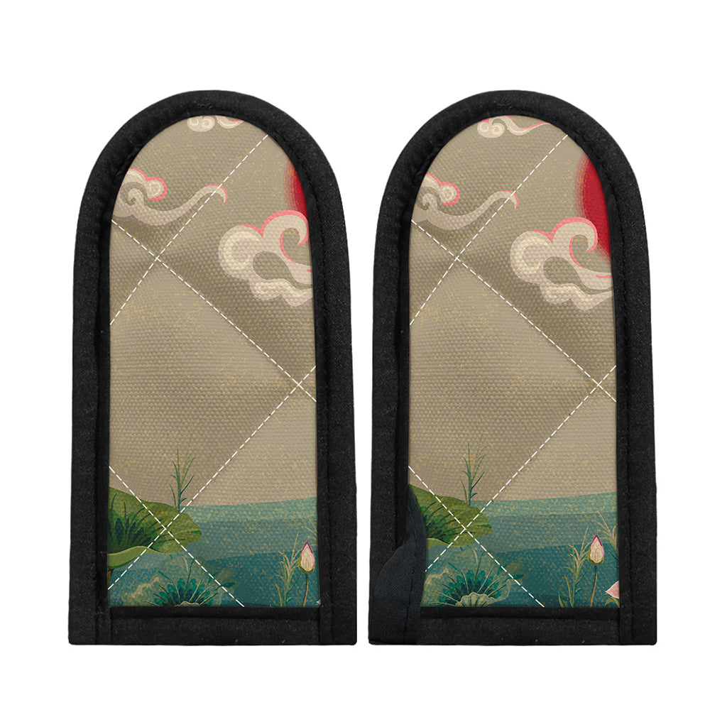 Japanese Cranes At Sunset Print Skillet Handle Cover