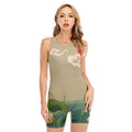 Japanese Cranes At Sunset Print Sleeveless One Piece Swimsuit