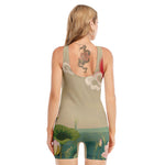 Japanese Cranes At Sunset Print Sleeveless One Piece Swimsuit