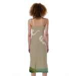 Japanese Cranes At Sunset Print Slim Fit Midi Cami Dress