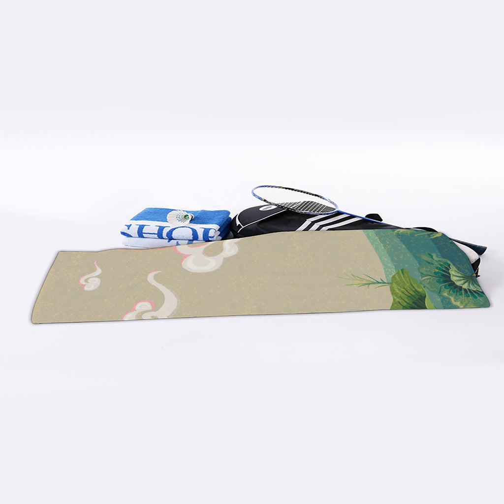 Japanese Cranes At Sunset Print Sports Towel