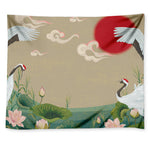 Japanese Cranes At Sunset Print Tapestry