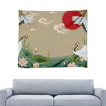 Japanese Cranes At Sunset Print Tapestry