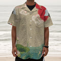 Japanese Cranes At Sunset Print Textured Short Sleeve Shirt
