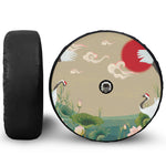 Japanese Cranes At Sunset Print Tire Cover With Camera Hole