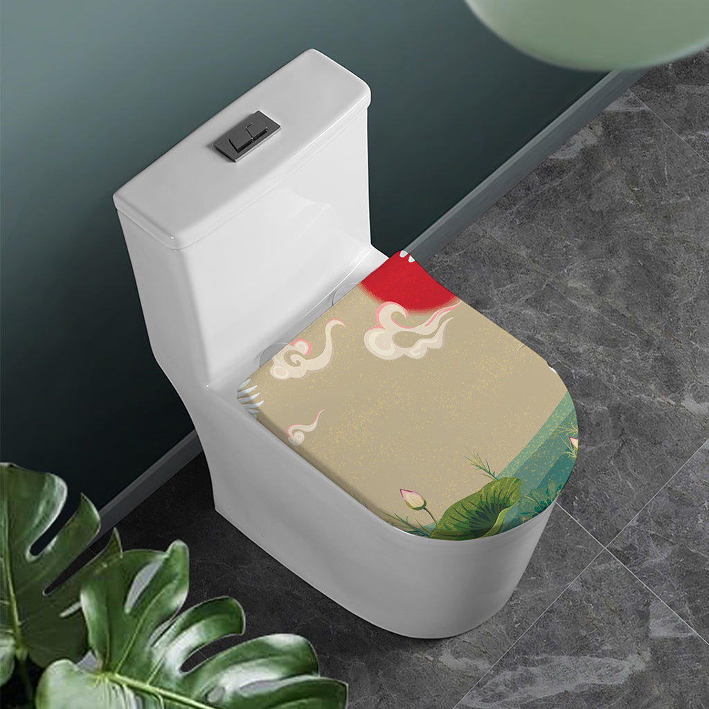 Japanese Cranes At Sunset Print Toilet Lid Cover