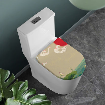 Japanese Cranes At Sunset Print Toilet Lid Cover