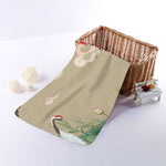 Japanese Cranes At Sunset Print Towel