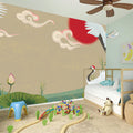Japanese Cranes At Sunset Print Wall Sticker
