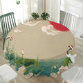 Japanese Cranes At Sunset Print Waterproof Round Tablecloth