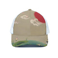 Japanese Cranes At Sunset Print White Mesh Trucker Hat