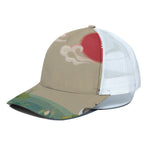 Japanese Cranes At Sunset Print White Mesh Trucker Cap