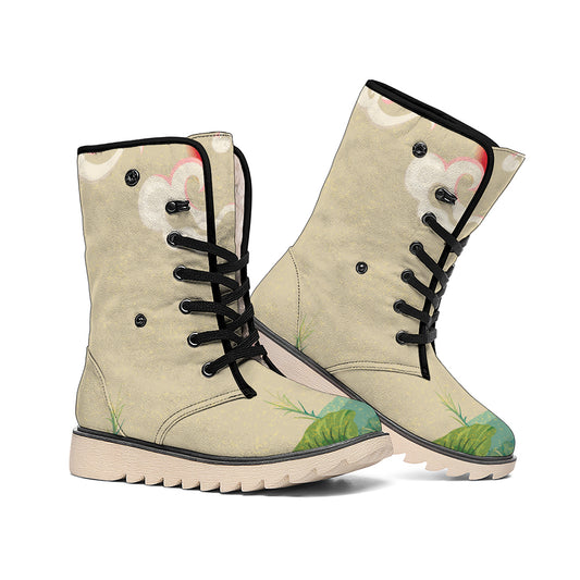 Japanese Cranes At Sunset Print Winter Boots