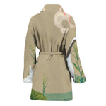 Japanese Cranes At Sunset Print Women's Bathrobe
