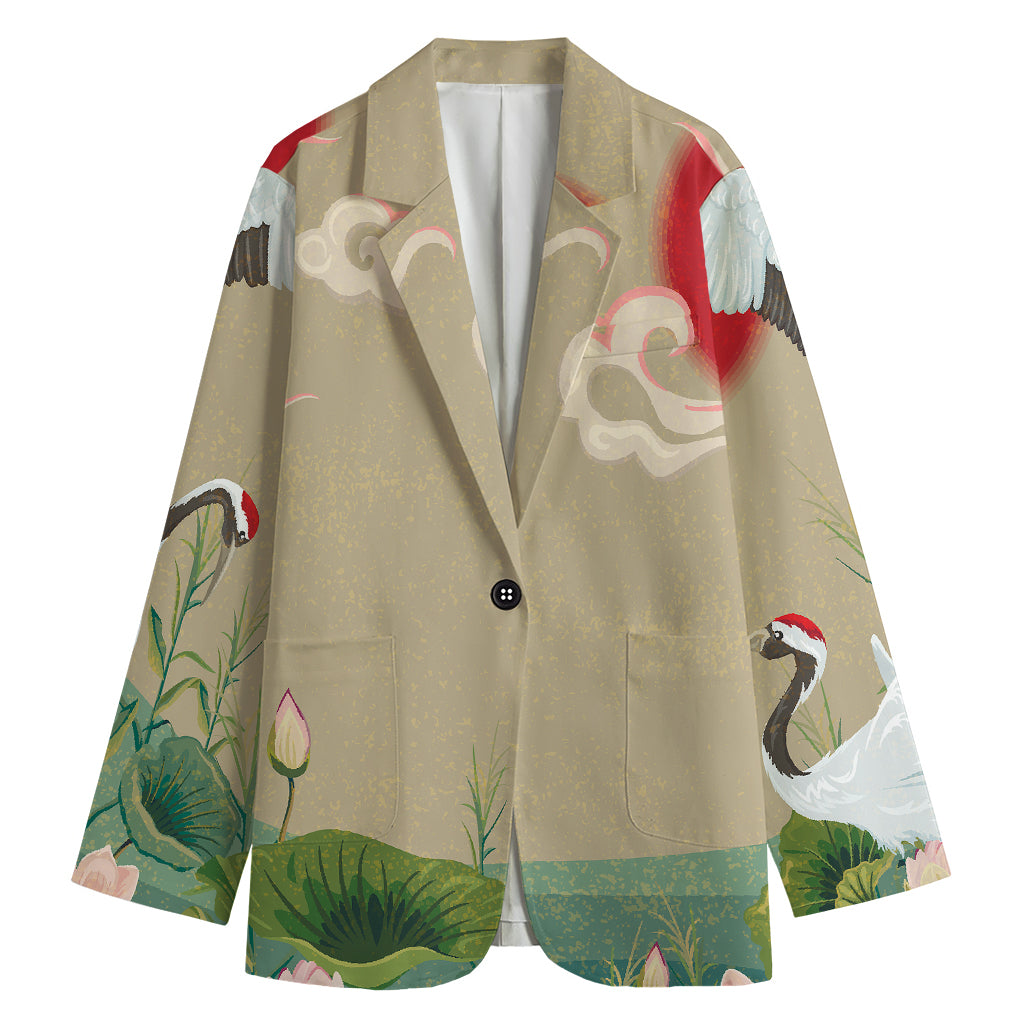 Japanese Cranes At Sunset Print Women's Blazer