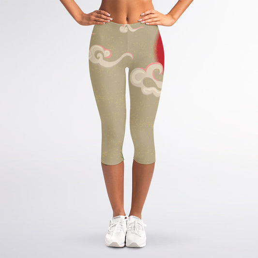 Japanese Cranes At Sunset Print Women's Capri Leggings