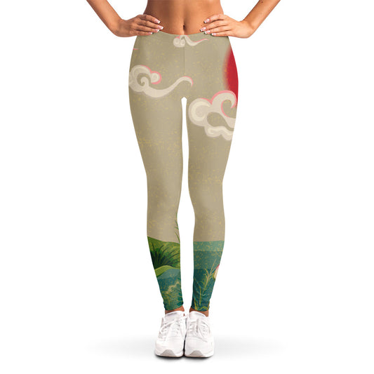 Japanese Cranes At Sunset Print Women's Leggings
